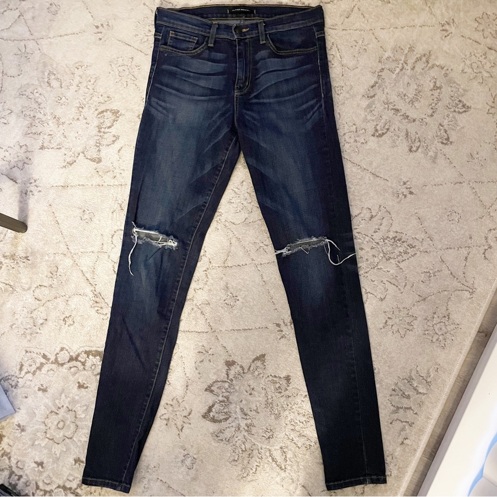 Flying Monkey High Rise Dark Wash Distressed Knee Skinny Denim Size 29
